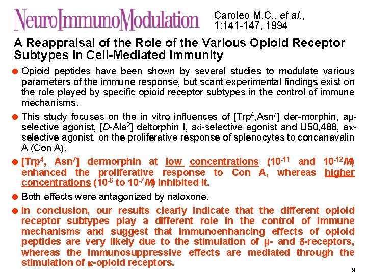 Caroleo M. C. , et al. , 1: 141 -147, 1994 A Reappraisal of