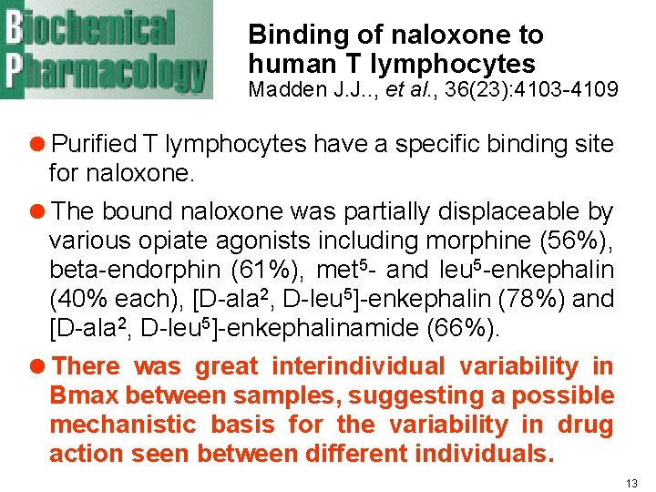 Binding of naloxone to human T lymphocytes Madden J. J. . , et al.