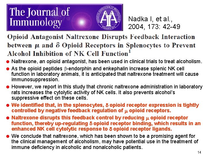 Nadka I, et al. , 2004, 173: 42 -49 = Naltrexone, an opioid antagonist,