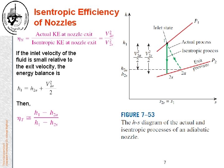 Isentropic Efficiency of Nozzles If the inlet velocity of the fluid is small relative