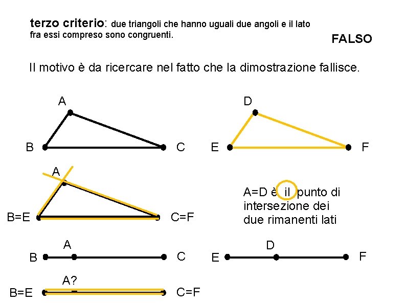 terzo criterio: due triangoli che hanno uguali due angoli e il lato fra essi