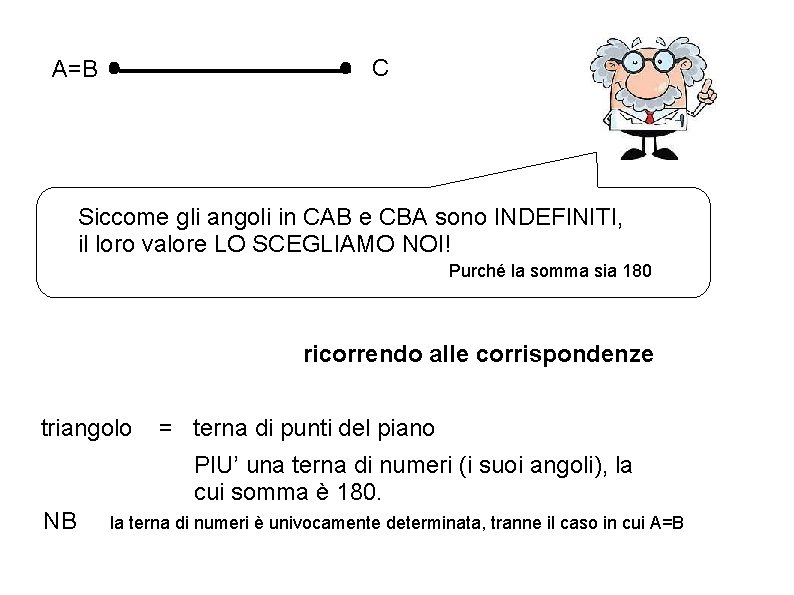 A=B C Siccome gli angoli in CAB e CBA sono INDEFINITI, il loro valore