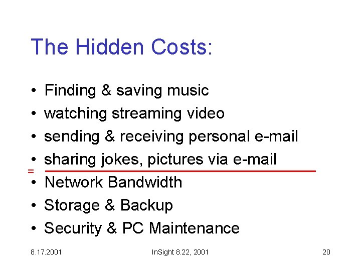 The Hidden Costs: • • = • • • Finding & saving music watching