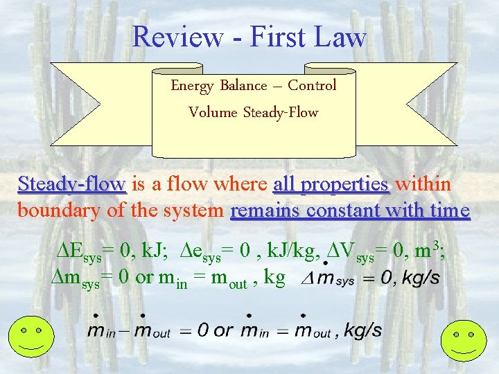 Review - First Law Energy Balance – Control Volume Steady-Flow Steady-flow is a flow