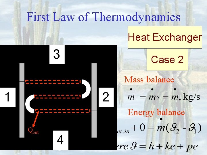 First Law of Thermodynamics Heat Exchanger Case 2 Mass balance Energy balance Qout 