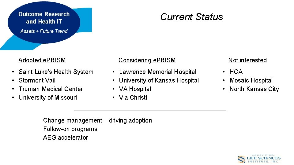 Draft for Discussion Purposes Current Status Adopted e. PRISM • • Saint Luke’s Health