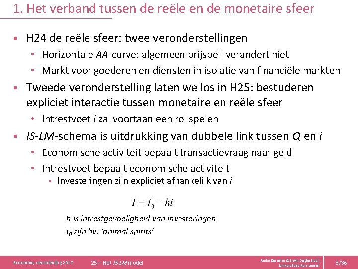 1. Het verband tussen de reële en de monetaire sfeer § H 24 de