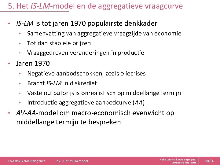 5. Het IS-LM-model en de aggregatieve vraagcurve • IS-LM is tot jaren 1970 populairste