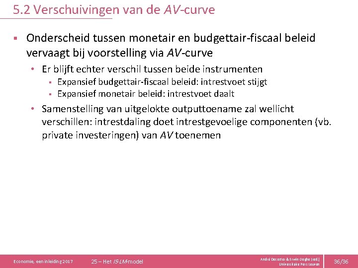 5. 2 Verschuivingen van de AV-curve § Onderscheid tussen monetair en budgettair-fiscaal beleid vervaagt