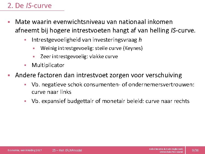 2. De IS-curve § Mate waarin evenwichtsniveau van nationaal inkomen afneemt bij hogere intrestvoeten