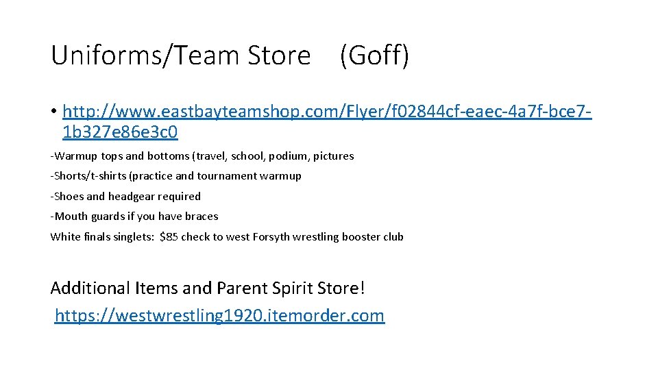 Uniforms/Team Store (Goff) • http: //www. eastbayteamshop. com/Flyer/f 02844 cf-eaec-4 a 7 f-bce 71