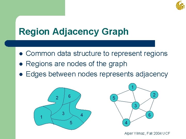 Region Adjacency Graph l l l Common data structure to represent regions Regions are