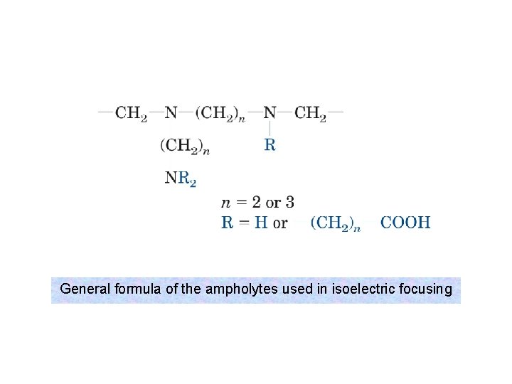 General formula of the ampholytes used in isoelectric focusing 