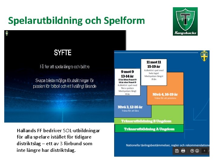 Spelarutbildning och Spelform Hallands FF bedriver SOL-utbildningar för alla spelare istället för tidigare distriktslag