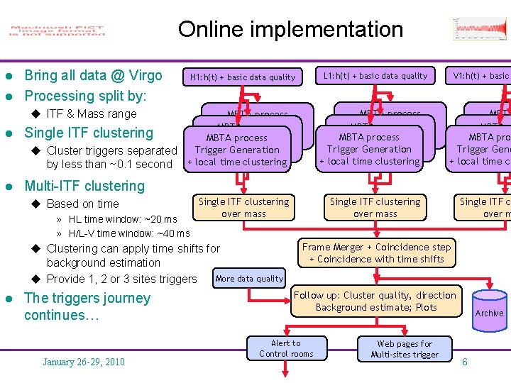 Online implementation l l Bring all data @ Virgo Processing split by: u ITF