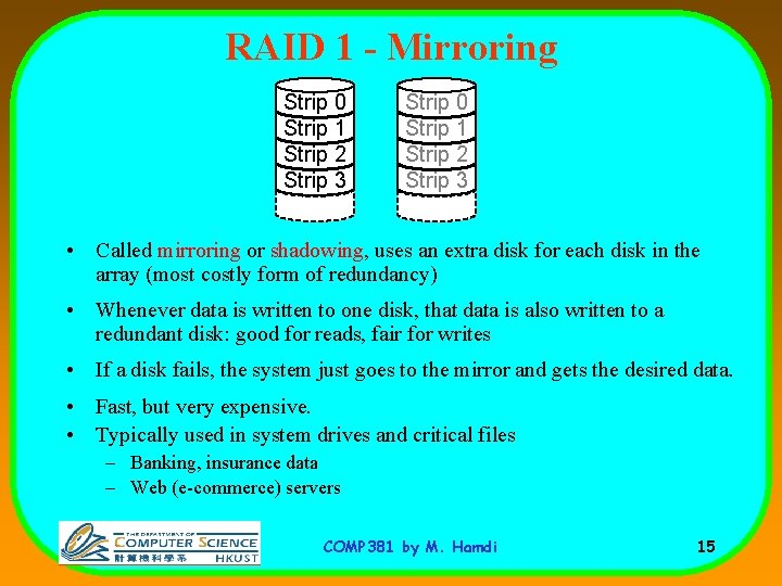RAID 1 - Mirroring Strip 0 Strip 1 Strip 2 Strip 3 • Called
