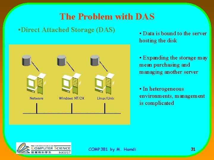 The Problem with DAS • Direct Attached Storage (DAS) • Data is bound to