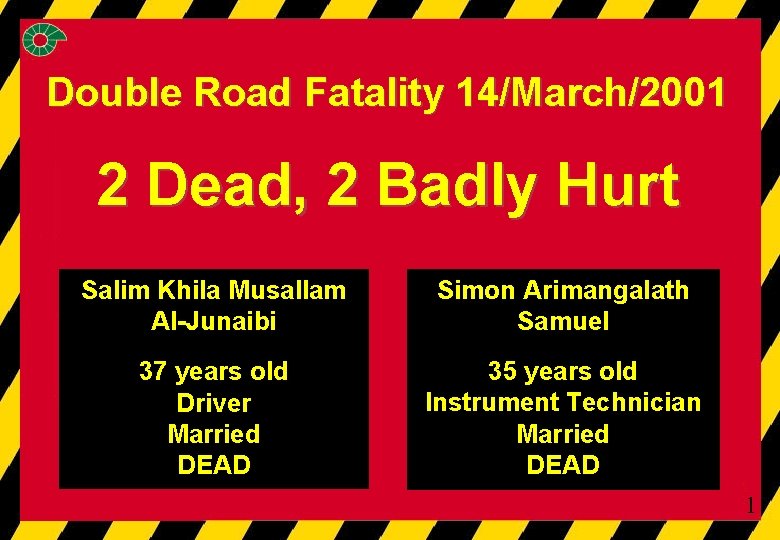 Double Road Fatality 14/March/2001 2 Dead, 2 Badly Hurt Salim Khila Musallam Al-Junaibi Simon