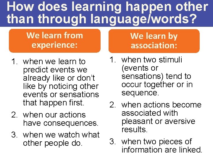 How does learning happen other than through language/words? We learn from experience: We learn