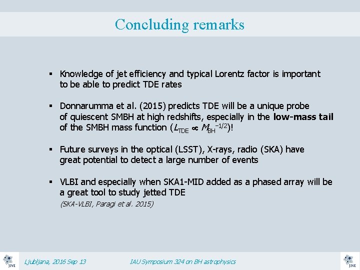 Concluding remarks § Knowledge of jet efficiency and typical Lorentz factor is important to