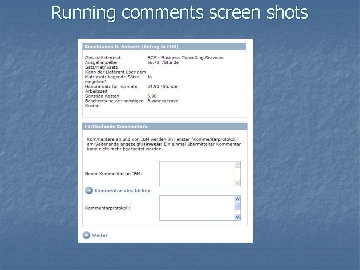 Running comments screen shots 