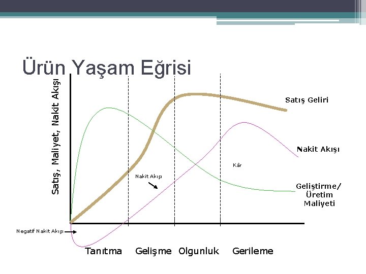 Satış, Maliyet, Nakit Akışı Ürün Yaşam Eğrisi Satış Geliri Nakit Akışı Kâr Nakit Akışı
