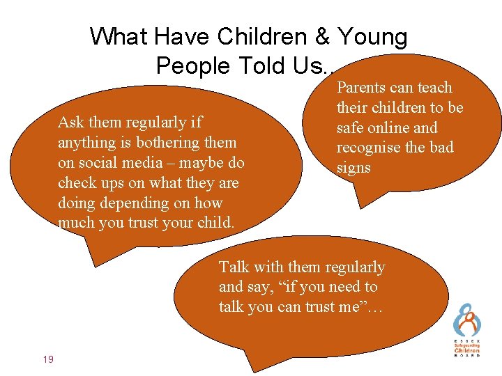 What Have Children & Young People Told Us. . . Ask them regularly if