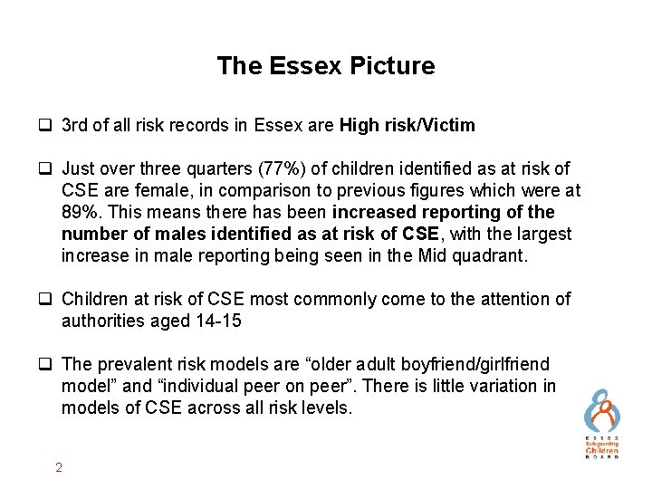 The Essex Picture q 3 rd of all risk records in Essex are High