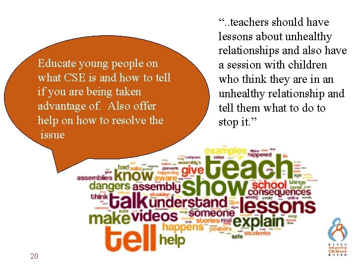 Educate young people on what CSE is and how to tell if you are
