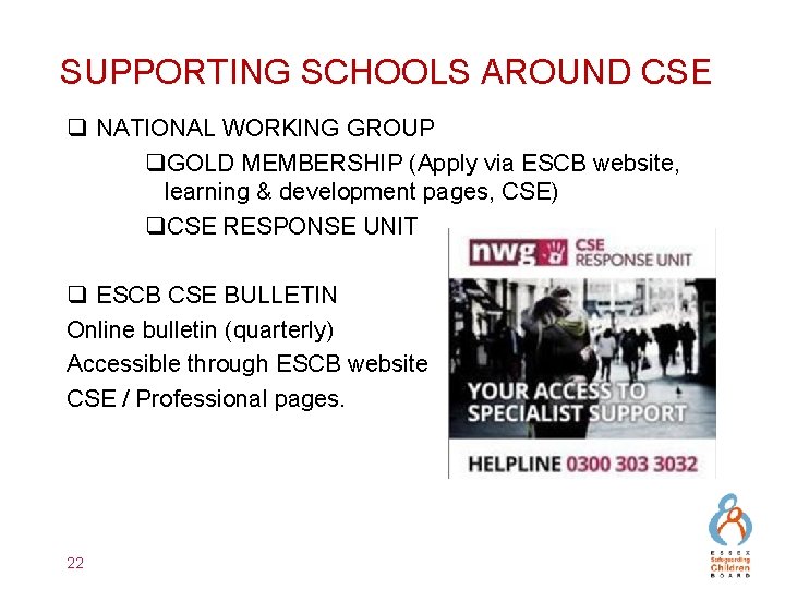 SUPPORTING SCHOOLS AROUND CSE q NATIONAL WORKING GROUP q. GOLD MEMBERSHIP (Apply via ESCB