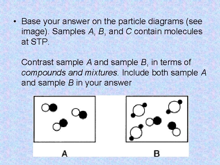  • Base your answer on the particle diagrams (see image). Samples A, B,