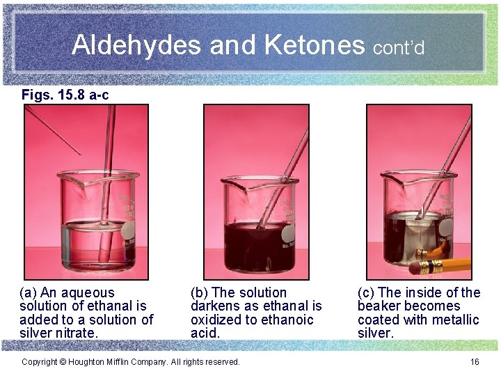 Aldehydes and Ketones cont’d Figs. 15. 8 a-c (a) An aqueous solution of ethanal