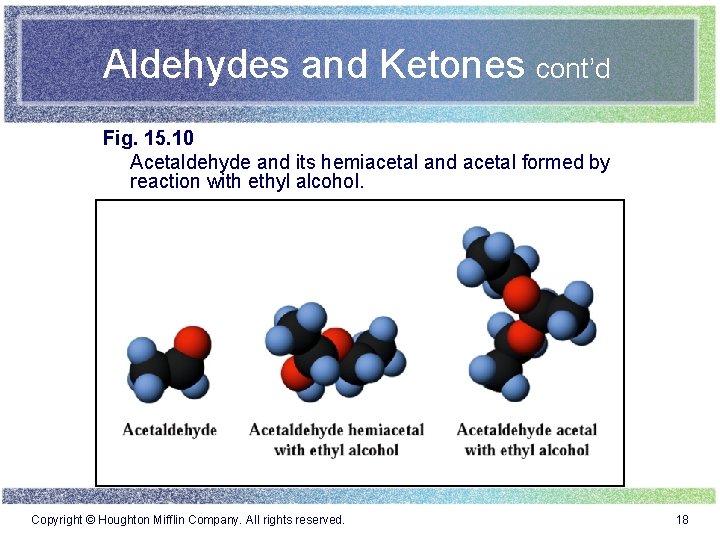 Aldehydes and Ketones cont’d Fig. 15. 10 Acetaldehyde and its hemiacetal and acetal formed