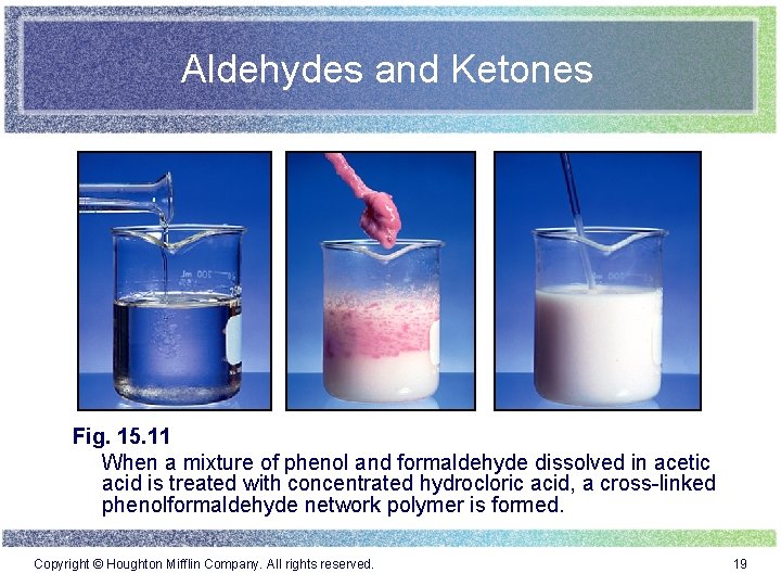 Aldehydes and Ketones Fig. 15. 11 When a mixture of phenol and formaldehyde dissolved