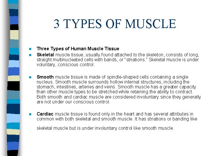 3 TYPES OF MUSCLE n n Three Types of Human Muscle Tissue Skeletal muscle