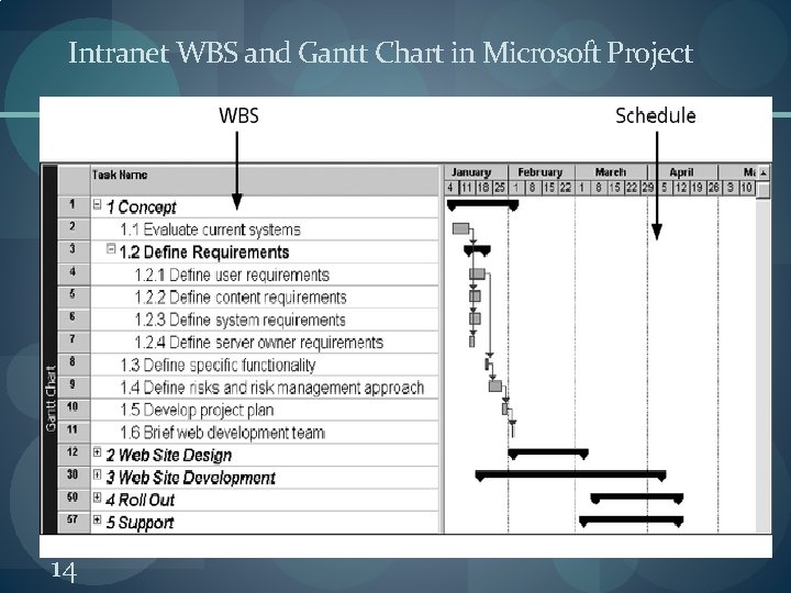 Intranet WBS and Gantt Chart in Microsoft Project 14 