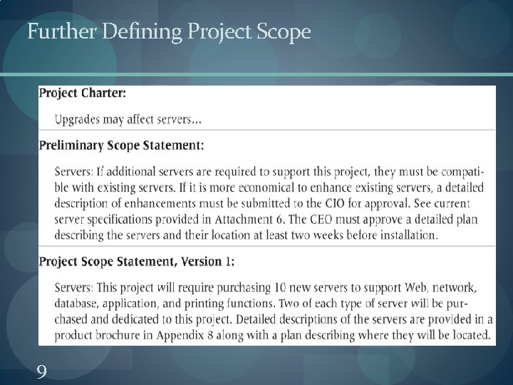 Further Defining Project Scope 9 