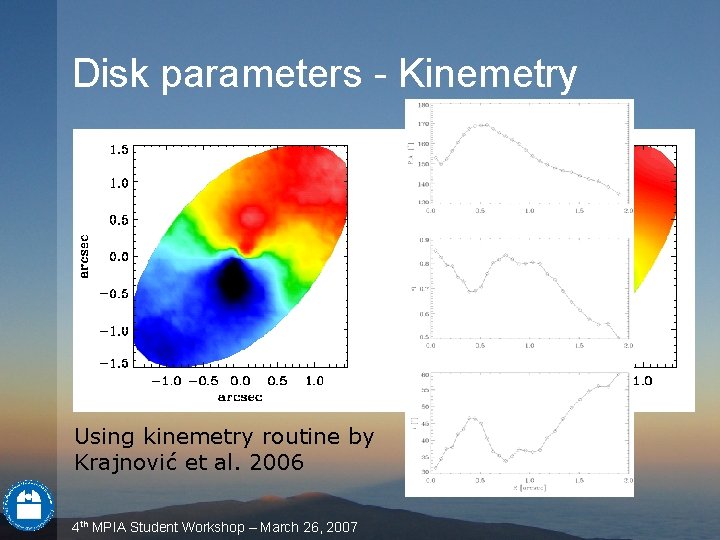 Disk parameters - Kinemetry Using kinemetry routine by Krajnović et al. 2006 4 th Disk parameters - Kinemetry Using kinemetry routine by Krajnović et al. 2006 4 th