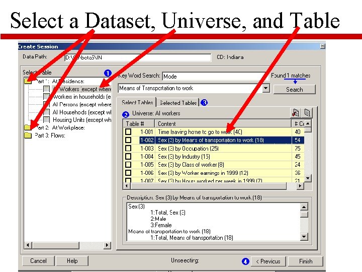 Select a Dataset, Universe, and Table 