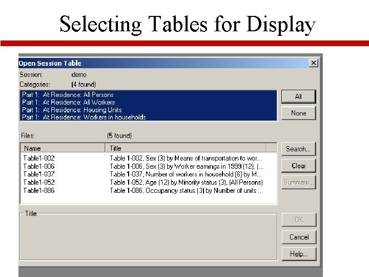 Selecting Tables for Display 