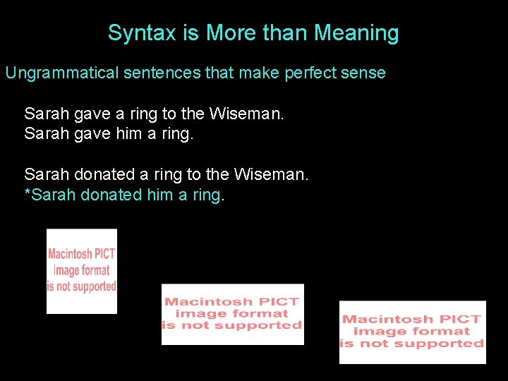 Syntax is More than Meaning Ungrammatical sentences that make perfect sense Sarah gave a