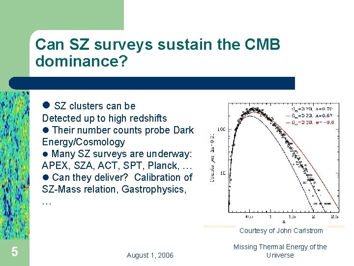 Can SZ surveys sustain the CMB dominance? l SZ clusters can be Detected up
