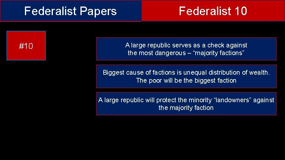 Federalist Papers #10 Federalist 10 A large republic serves as a check against the