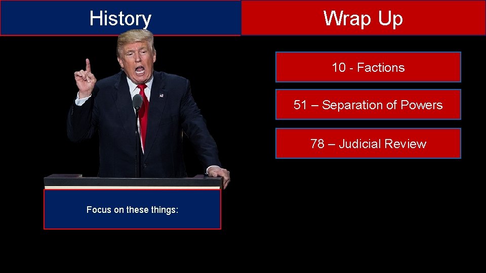 History Wrap Up 10 - Factions 51 – Separation of Powers 78 – Judicial