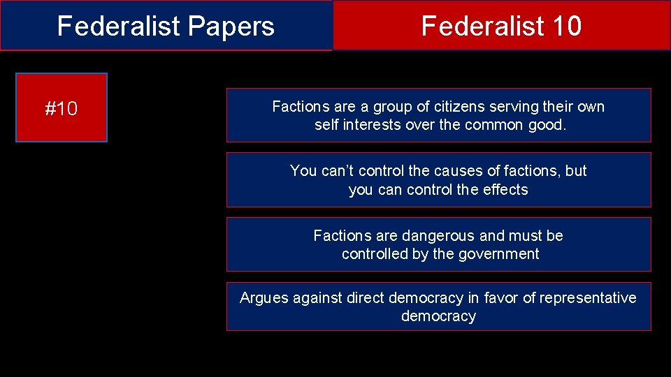 Federalist Papers #10 Federalist 10 Factions are a group of citizens serving their own