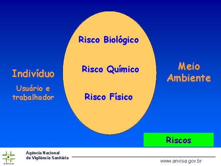 Risco Biológico Indivíduo Usuário e trabalhador Risco Químico Meio Ambiente Risco Físico Riscos Agência