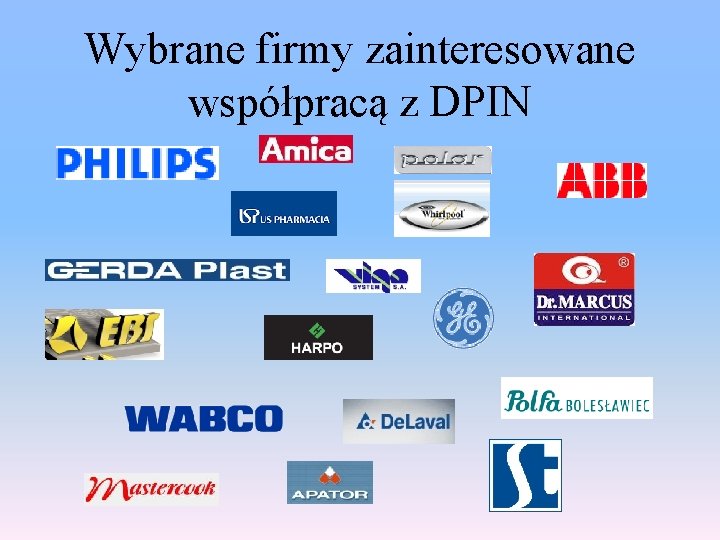 Wybrane firmy zainteresowane współpracą z DPIN 