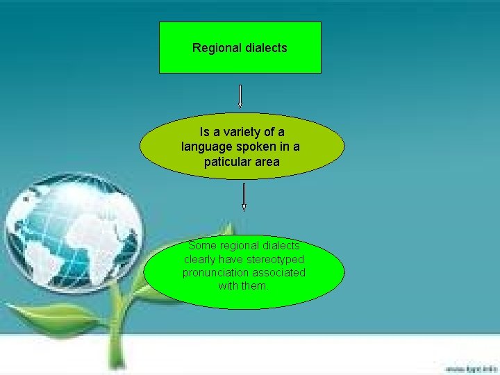 Regional dialects Is a variety of a language spoken in a paticular area Some
