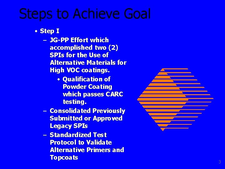 Steps to Achieve Goal • Step I – JG-PP Effort which accomplished two (2)