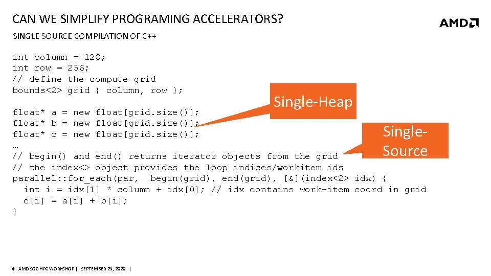 CAN WE SIMPLIFY PROGRAMING ACCELERATORS? SINGLE SOURCE COMPILATION OF C++ int column = 128;